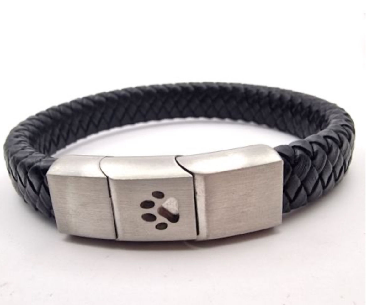 Leather strap paw print bracelet 