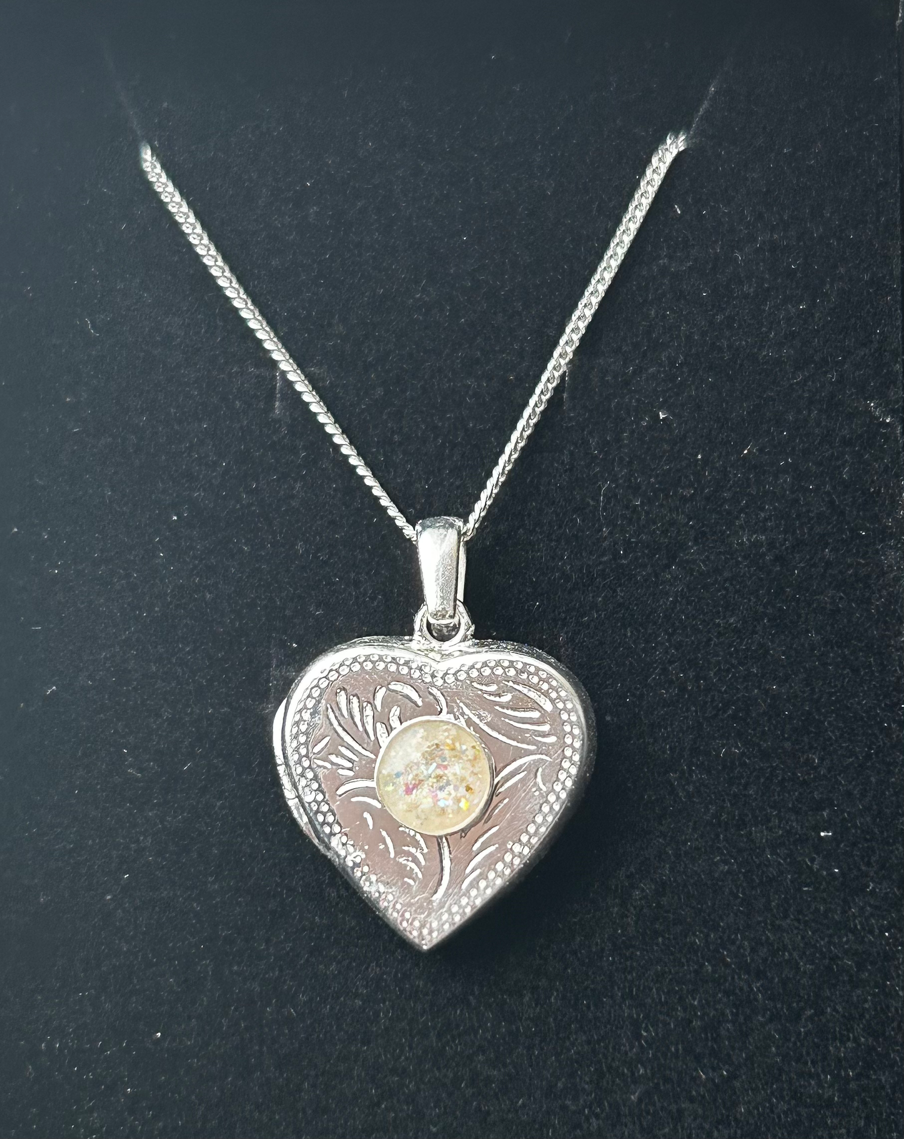 Engraved silver heart locket