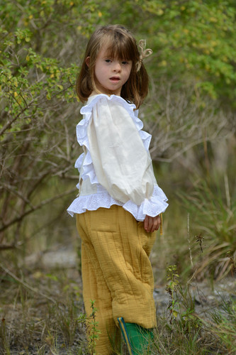 LEONOR Embroidery-Strip Ruffles Blouse | napaani organic wear