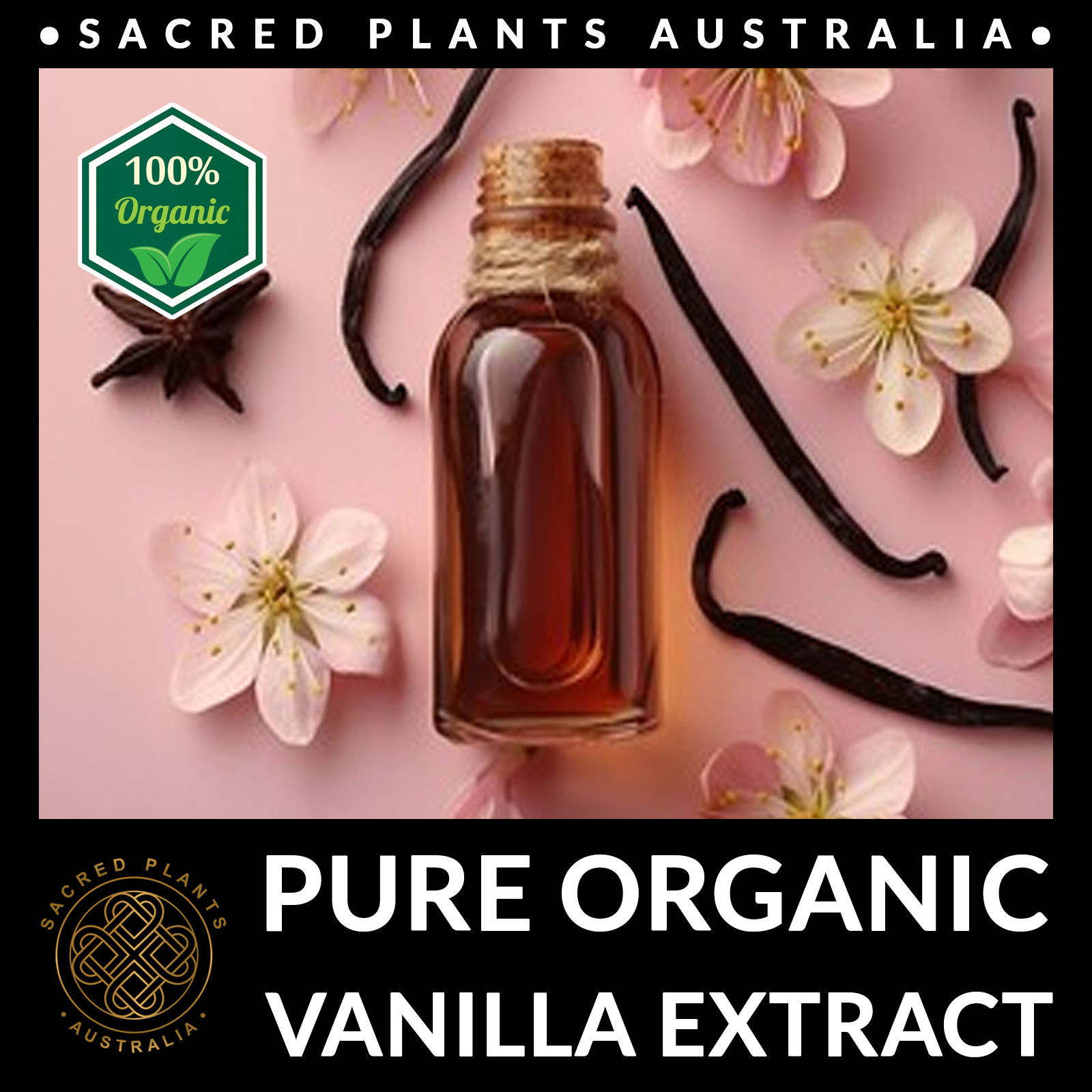 Premium Organic Vanuatu Vanilla Extract from hand-selected Vanilla planifolia beans. Available in 10ml, 50ml & 100ml bottles.