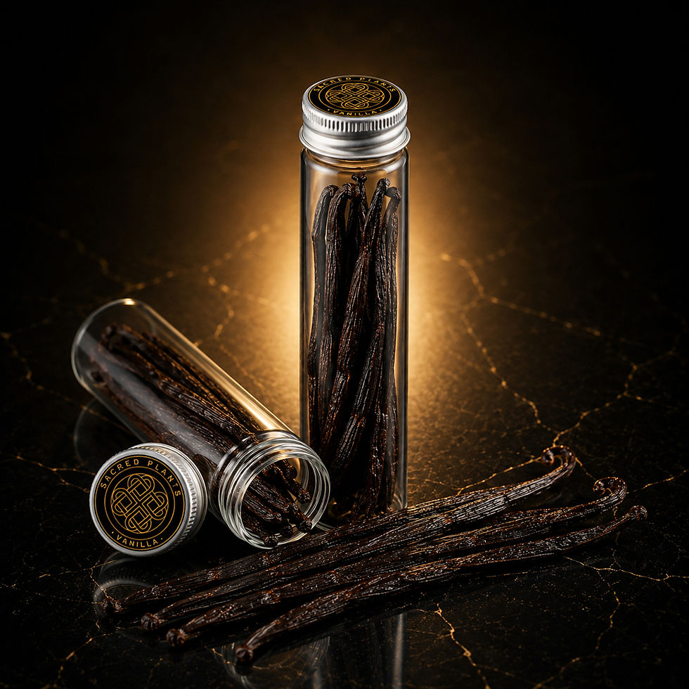 Grade A Madagascar Bourbon vanilla beans in clear 25 g vials with whole loose pods.