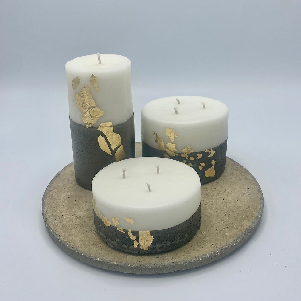 Miniatura: SET 3 VELAS BLANCAS LÁMINA ORO