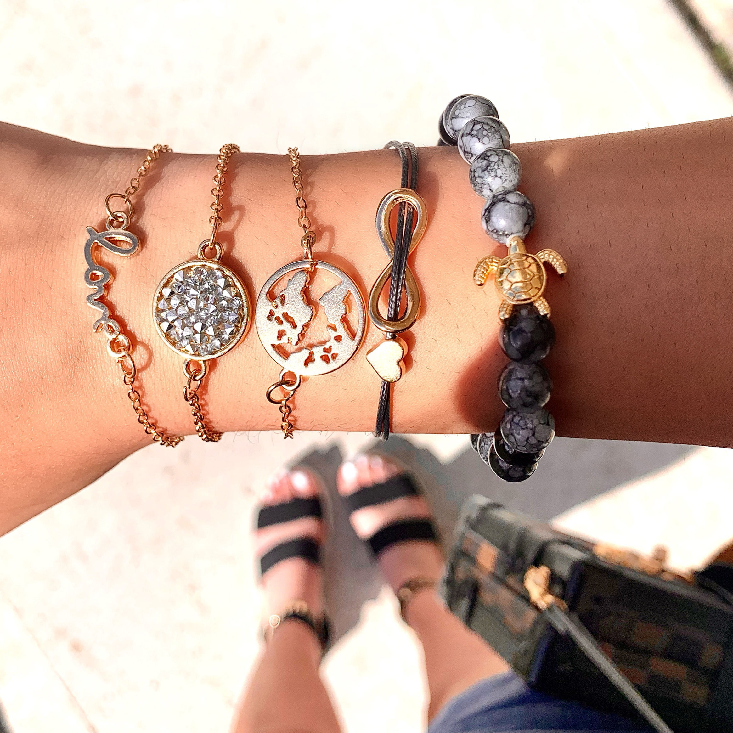 Gold & Nature Bead Bracelet Set