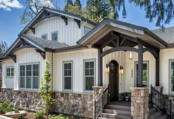 timber frame entry porch with exposed beams and brackets napa valley home