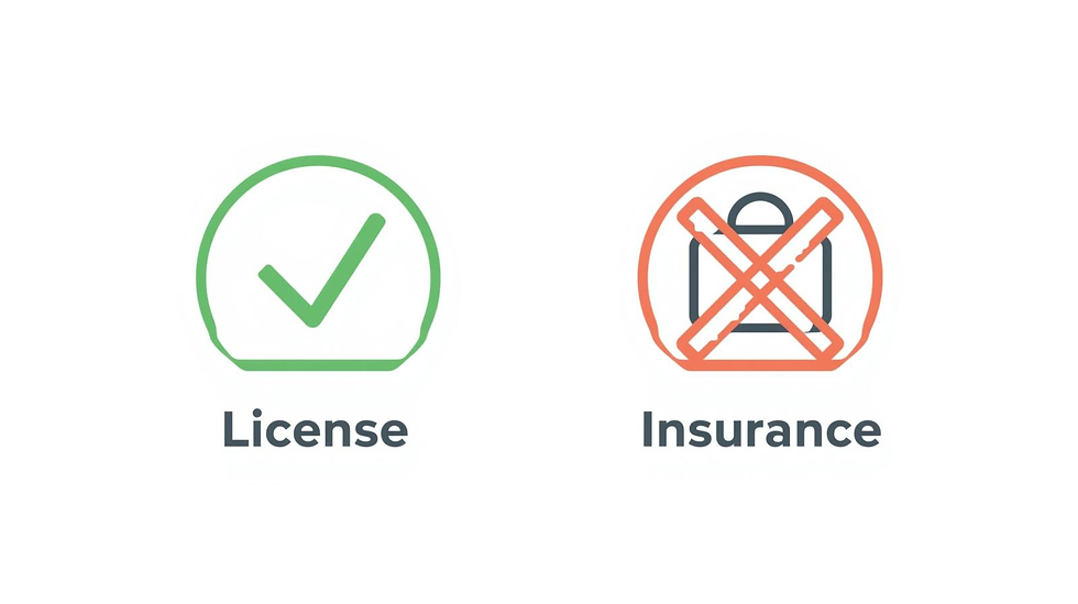 Infographic showing a check for license but an x for insurance