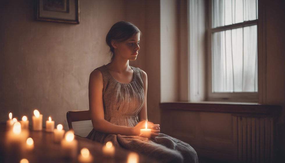 person sitting with their thoughts by candle light