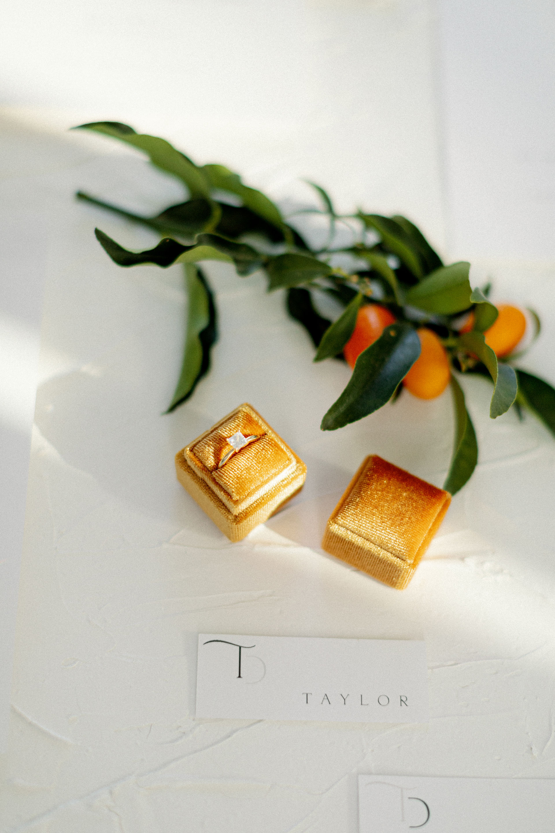 Wedding ring in orange wedding box.
