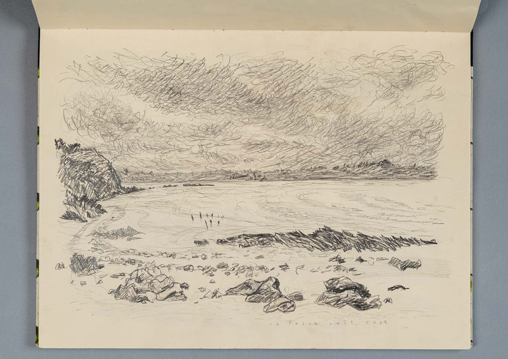 Dessin Lavis d'un paysage de bord de mer en Bretagne