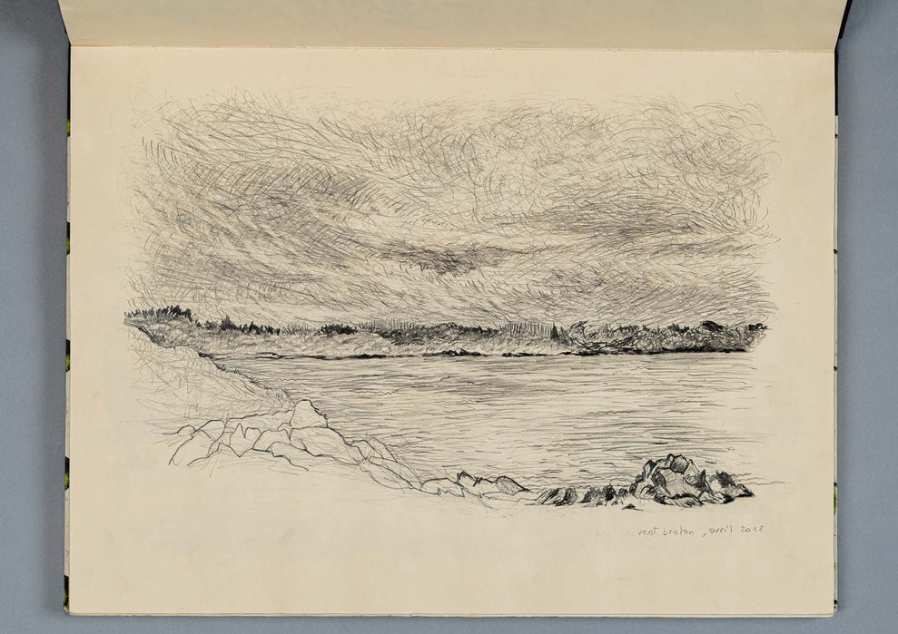 Dessin Lavis d'un paysage de bord de mer en Bretagne