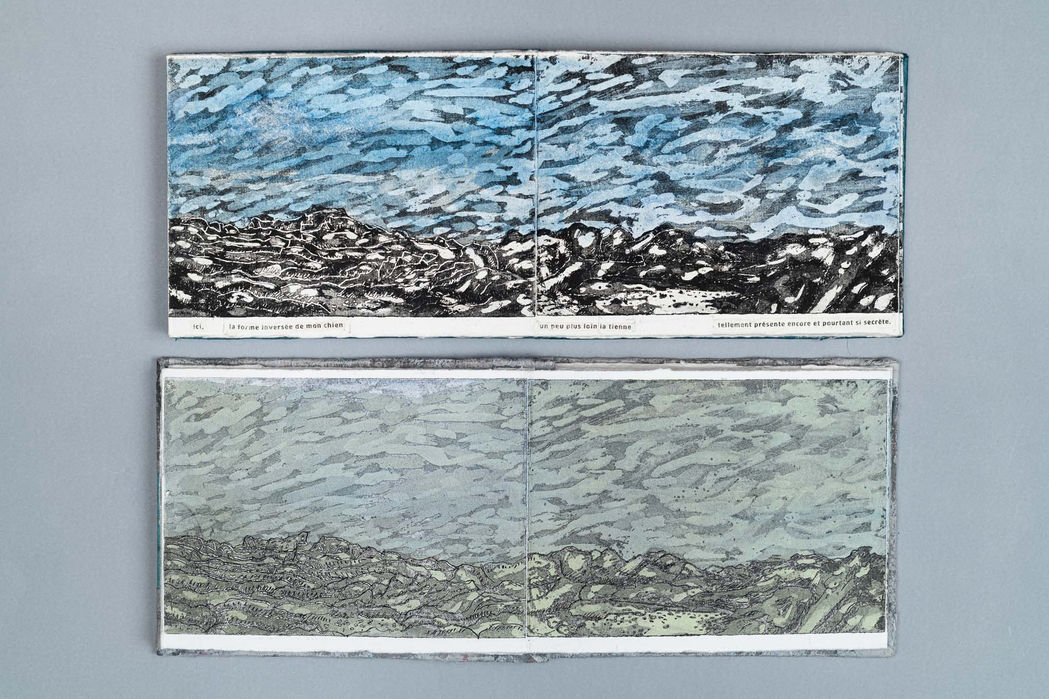 Deux Leporellos couleur de paysages des îles de Ebihens, carnet de gravures eau forte et aquatinte