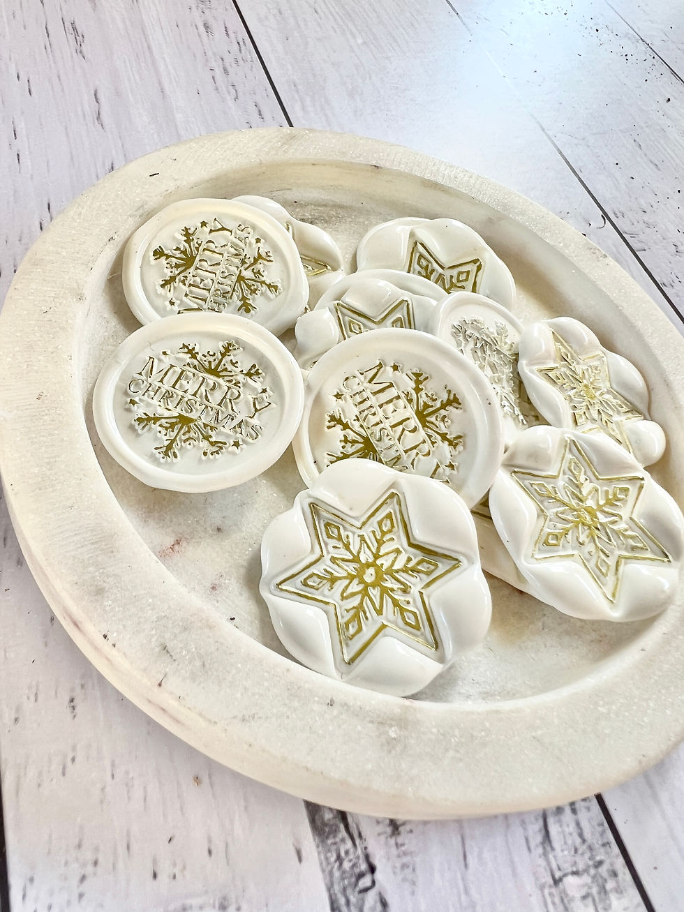 Thumbnail: Christmas Wax Seal Adhesive Stickers Pack of 10 Wax Seal Stickers | White | Gold