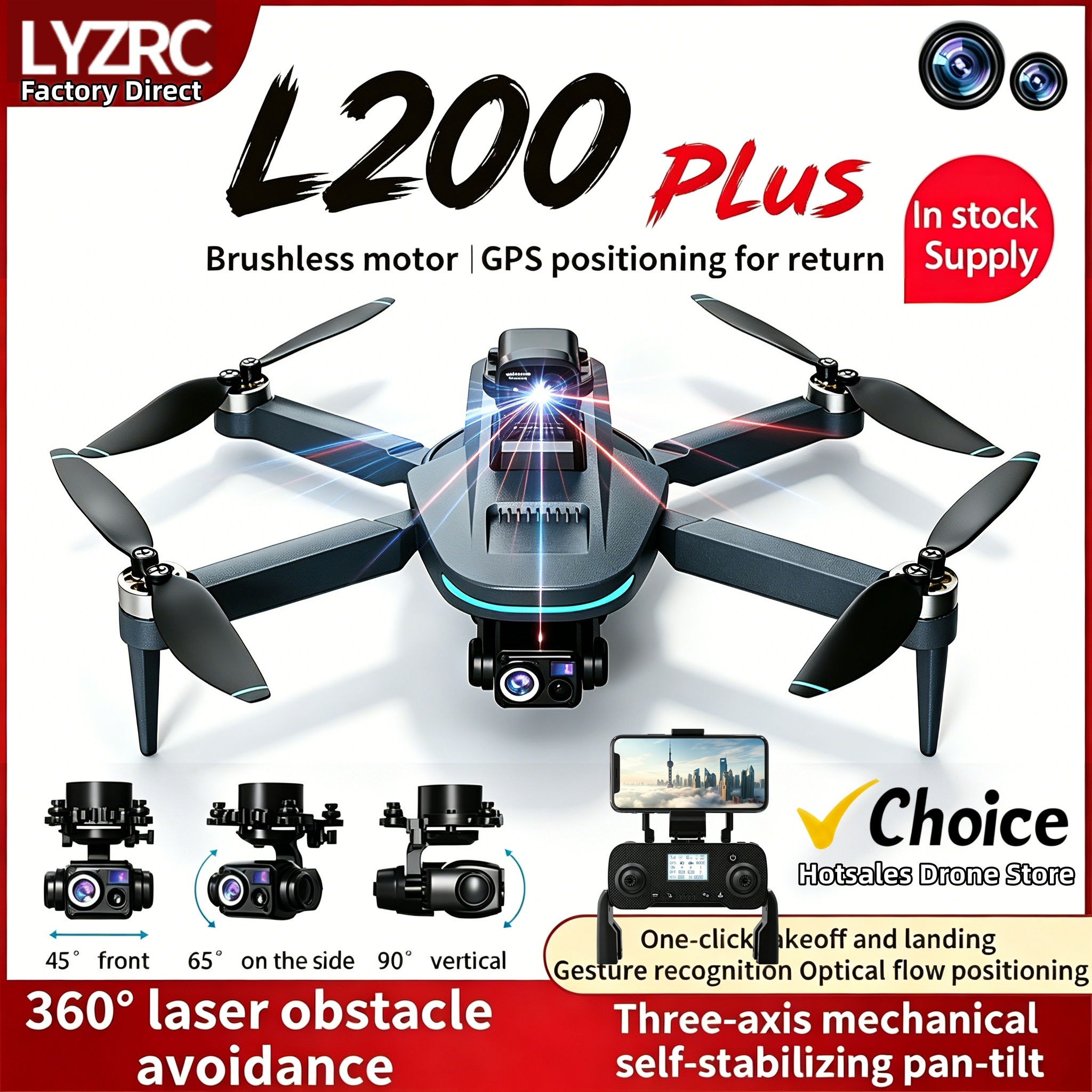 New L200 Plus GPS Drone Factory 4K Professional HD Dual Lens 3-Axis Gimbal 360°