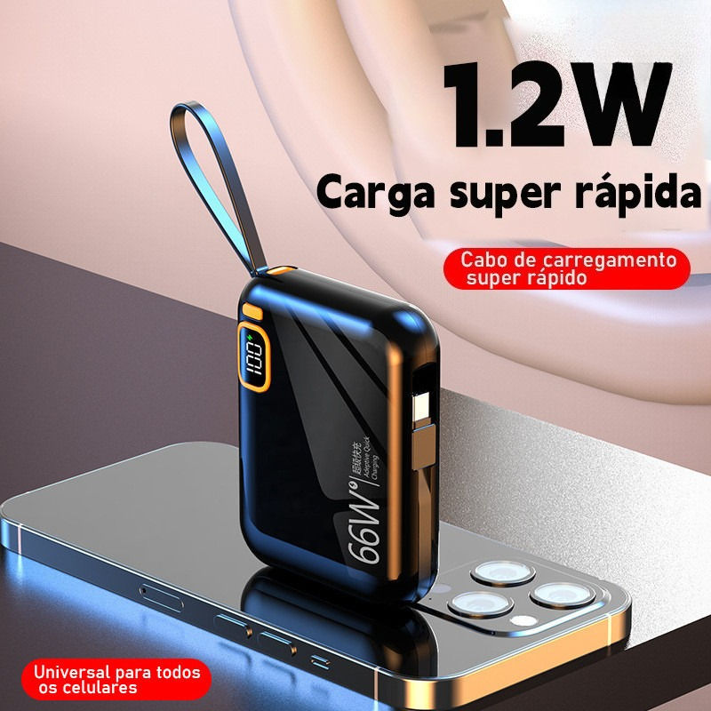 Miniatura: Power Bank 12000mAh Compacto Super Rápido Com Cabo Integrado Duplo Carregamento