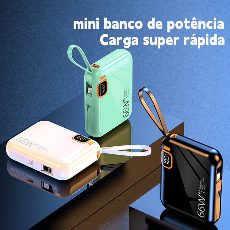 Miniatura: Power Bank 12000mAh Compacto Super Rápido Com Cabo Integrado Duplo Carregamento