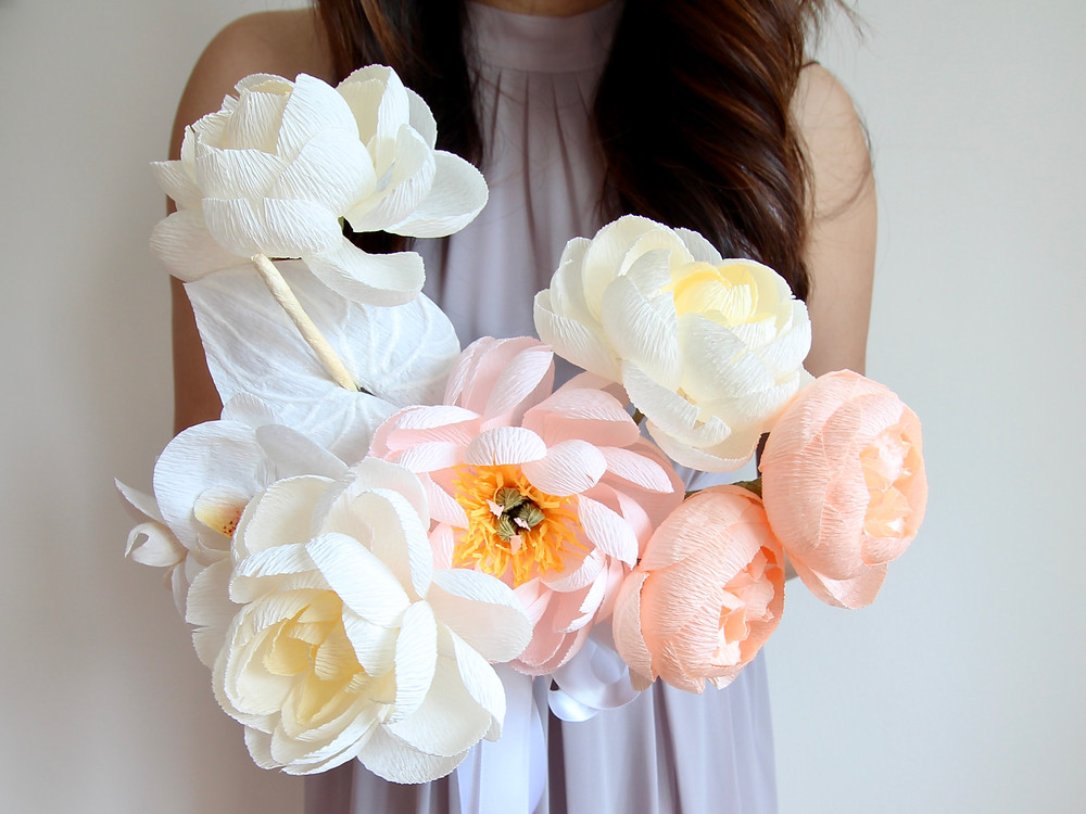 Crepe Paper Flower Bridal Bouquet