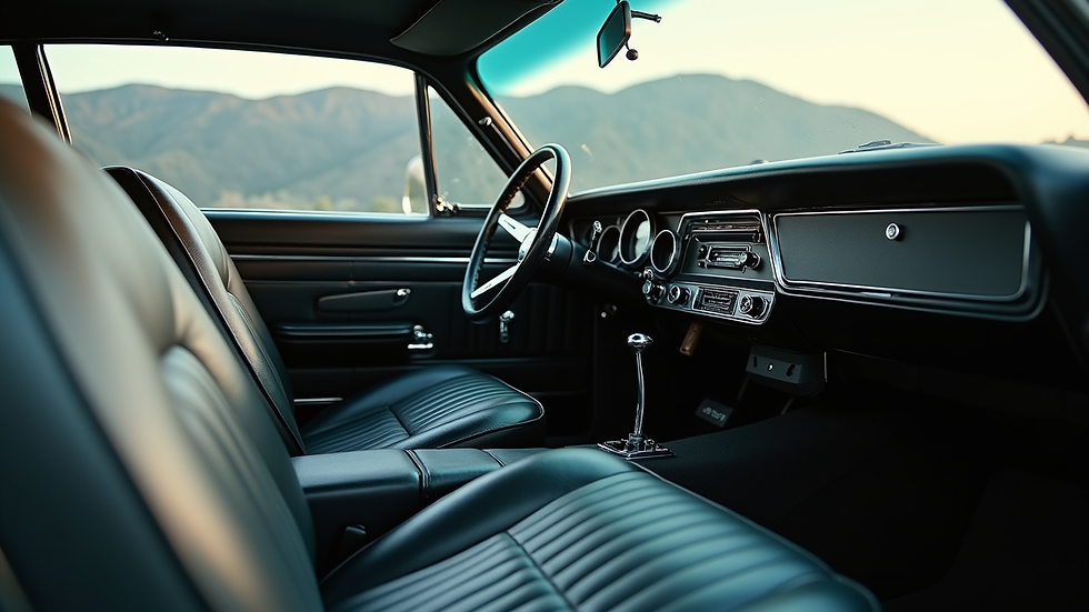 Eye-level view of a freshly detailed classic car interior