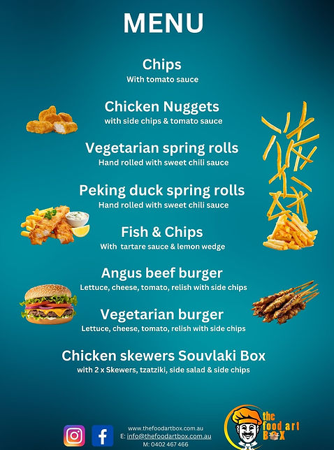 Hot food Chips $10 With tomato sauce BBQ pork spring rolls $15 Hand rolled with sweet chil