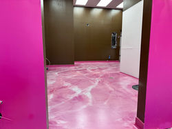 Pink swirl metallic epoxy installed by Top Notch Specialty Flooring-01