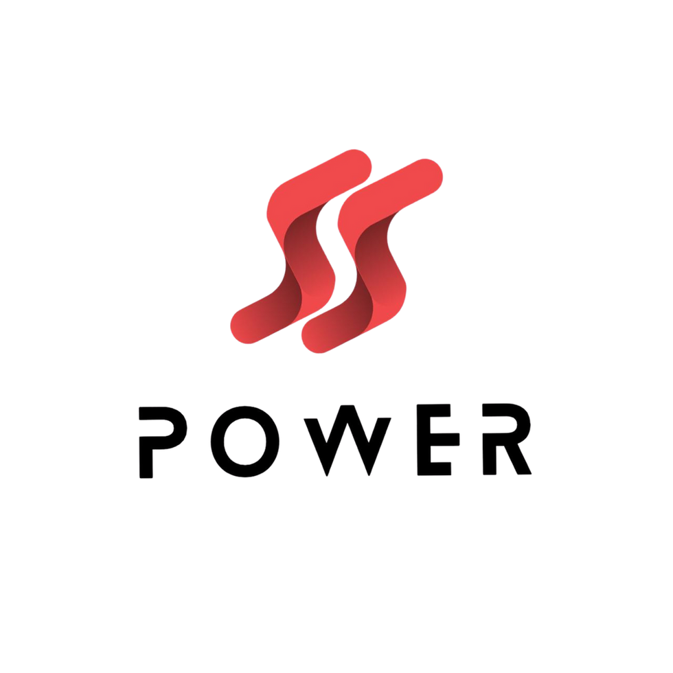 Red abstract logo with the word "POWER" on black background Ups Solutions