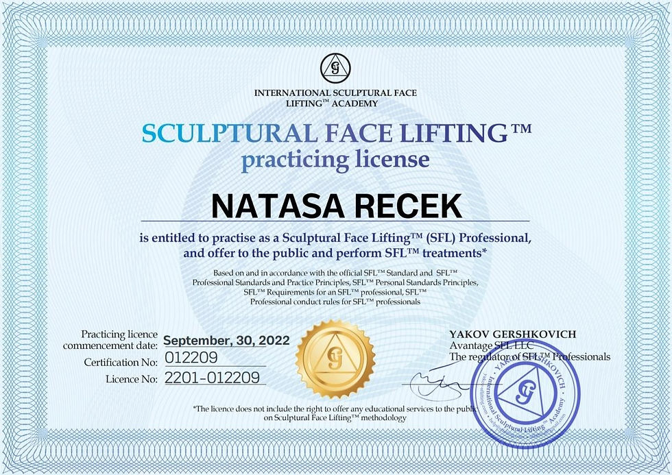 Sculptural Face Lifting Praxislizenz von Natasa Recek, Skin2Glow Wien