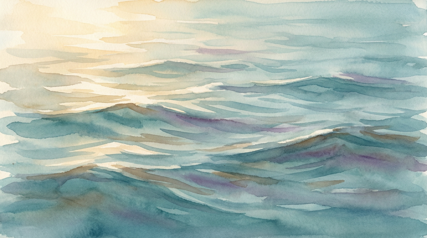 Watercolor of a slow-motion bilateral water ripple — a visual metaphor for how EMDR softens the nervous system's anxious forecasting.