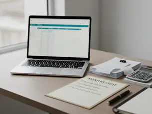 A clean, sunlit bookkeeping workspace with a laptop, a “Monthly Close” checklist, and organized statements—representing the process of cleaning up QuickBooks and getting books CPA-ready.
