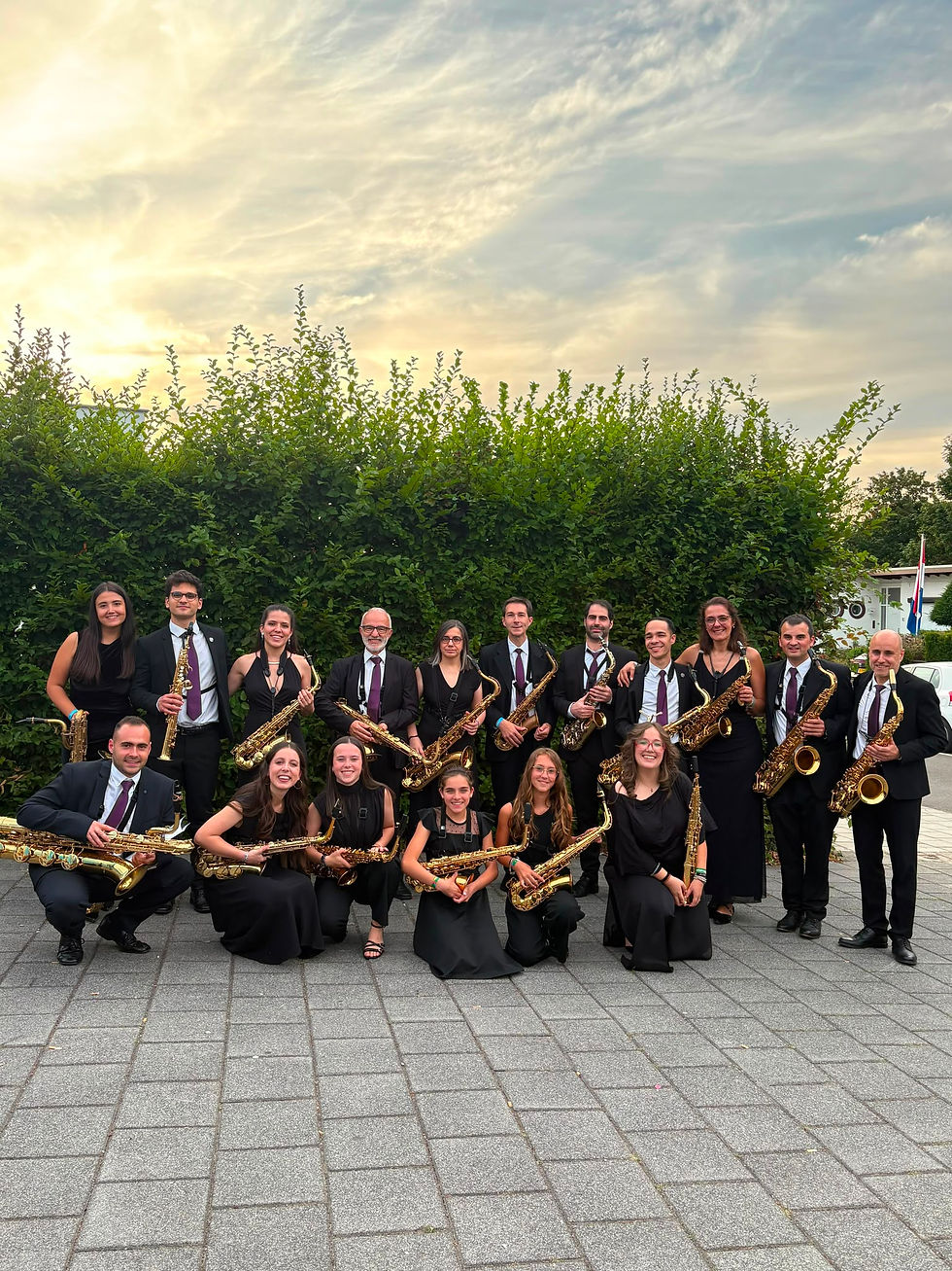 Sección de saxofones de la Agrupación Musical de O Rosal tras su participación en el WMC 2026. Kerkrade, Países Bajos, 01/08/2026.