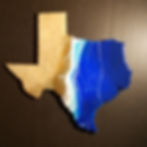 Texas shaped art with sand texture and blue resin waves