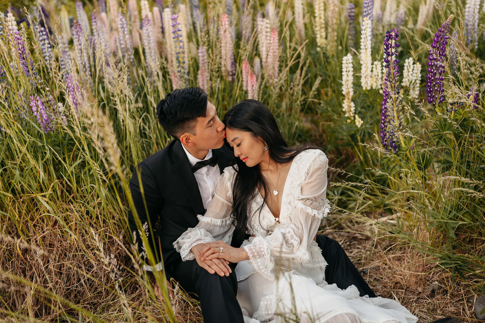 Lake Tekapo pre-wedding lupin photo shoot
