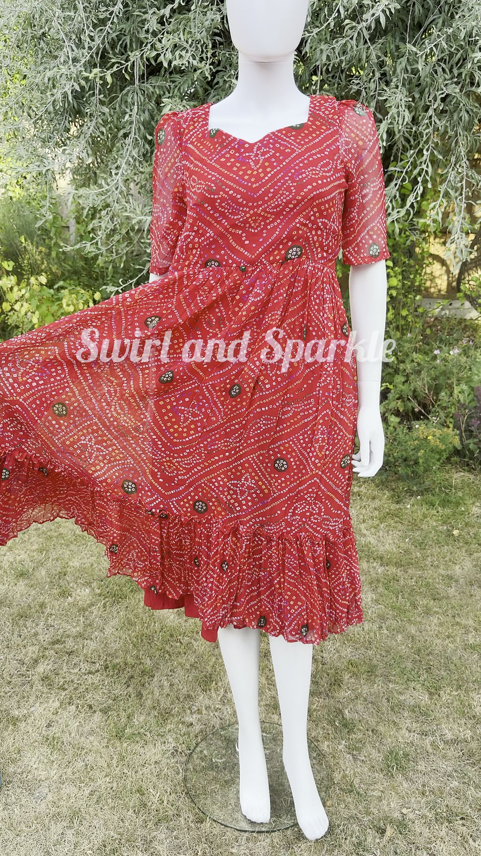 Thumbnail: Red Georgette Printed Summer Dress
