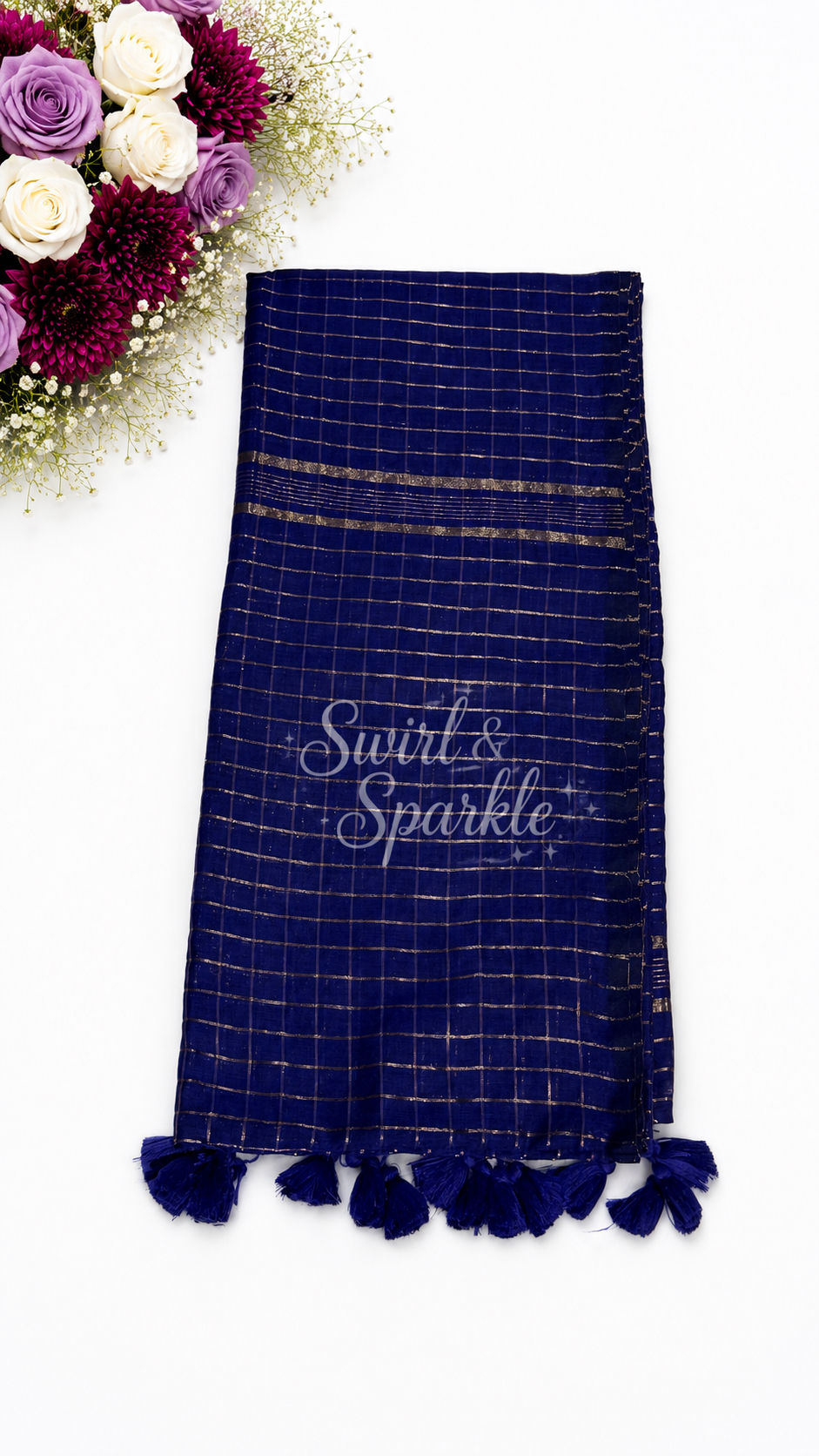 Thumbnail: Royal Blue Mul Cotton Saree with Elegant Woven Checks