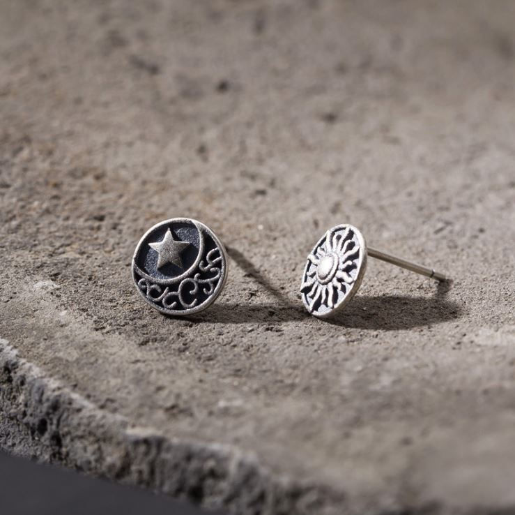Thumbnail: Sun and Moon · 925 Silver Ear Studs