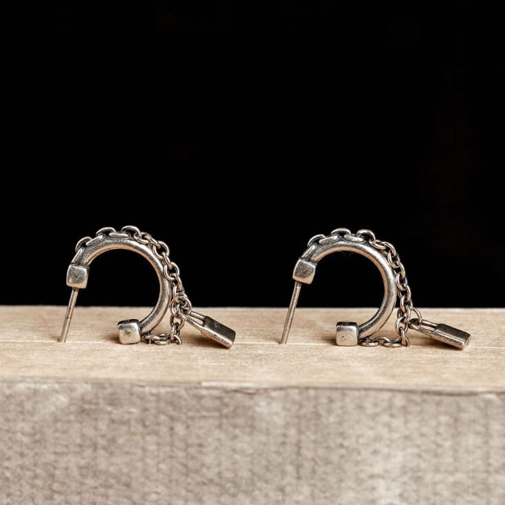 Thumbnail: Lock and Chain · 925 Silver Ear Hoops