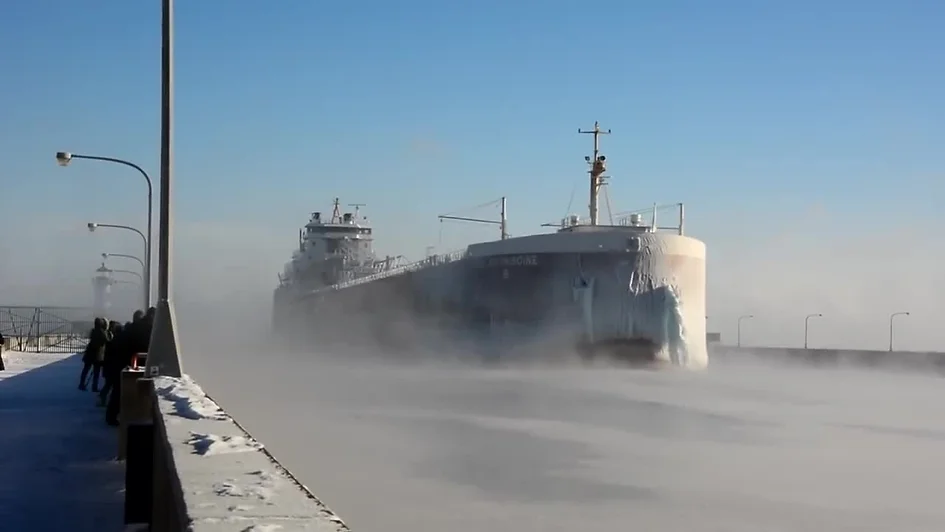 Ice accretion from waves and spray may add load to the top of the ship and change its center of gravity, potentially making it unstable.