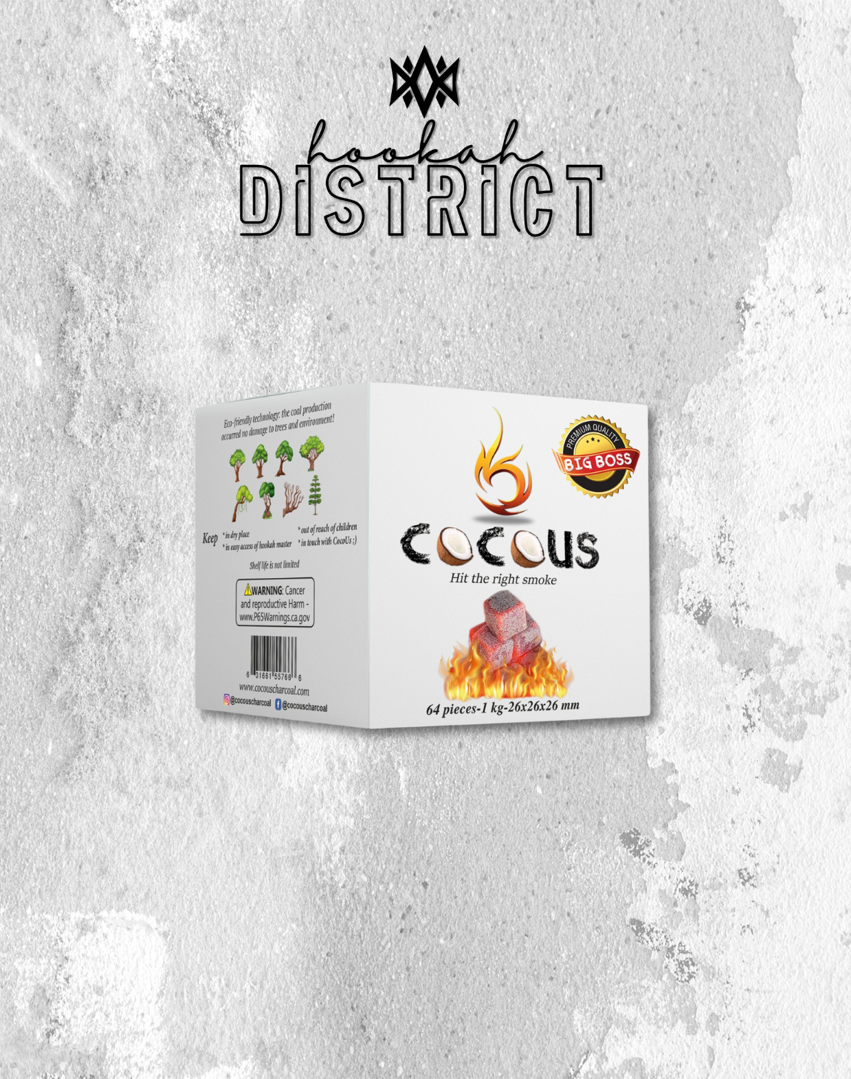 COCOUS Natural Coconut Charcoal Cubes - 64 Pieces 26MM