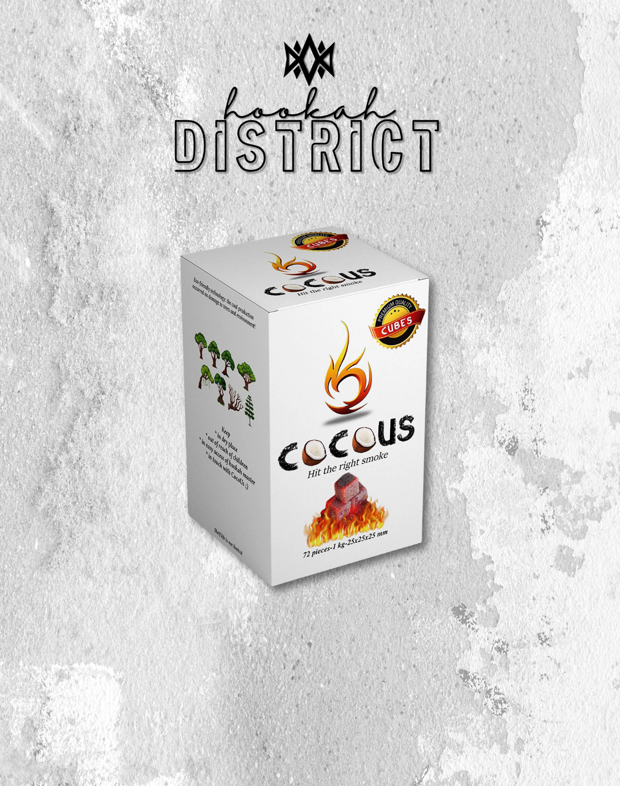 COCOUS Natural Coconut Charcoal Cubes- 72 Pieces 25mm