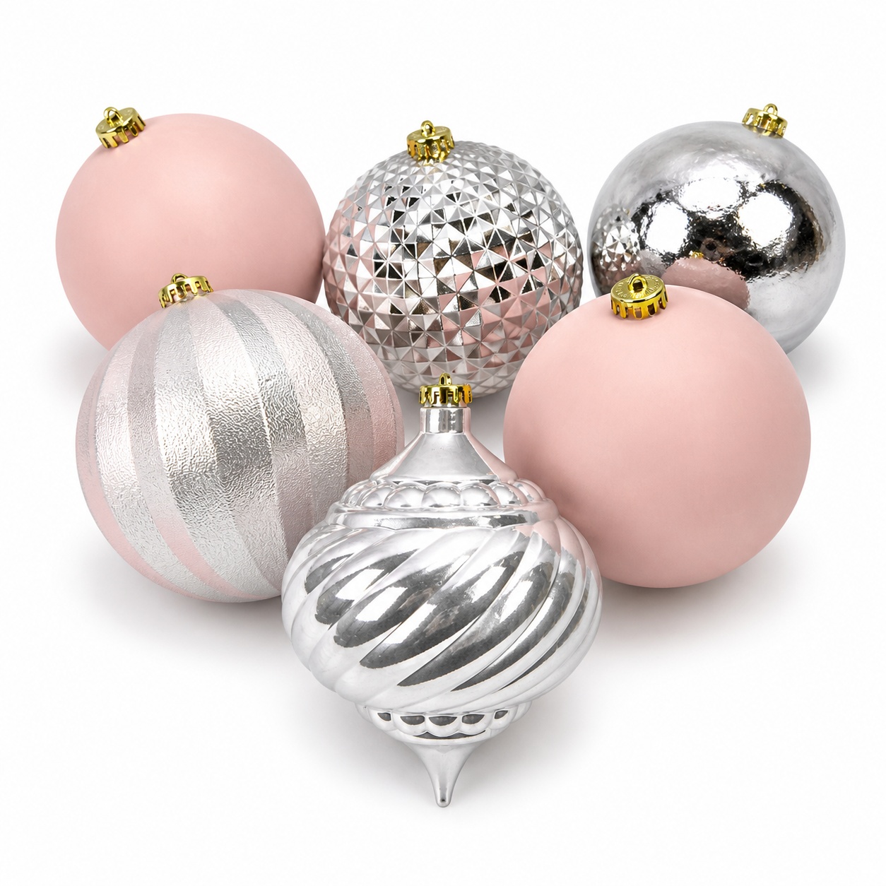Blush & Silver Shatterproof Baubles (15cm) – Pack of 6