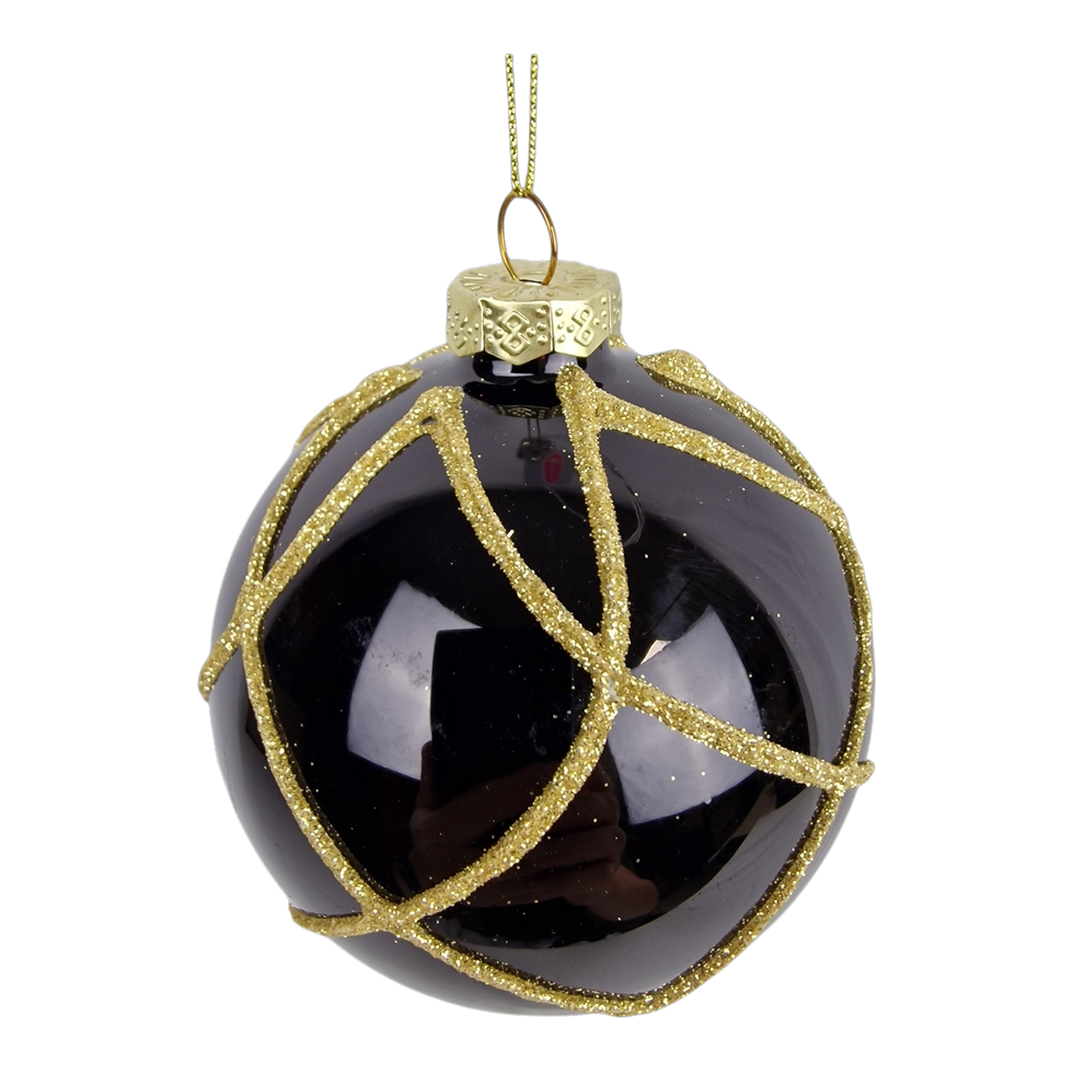 Thumbnail: Black and Gold Glass Bauble - Set of 6