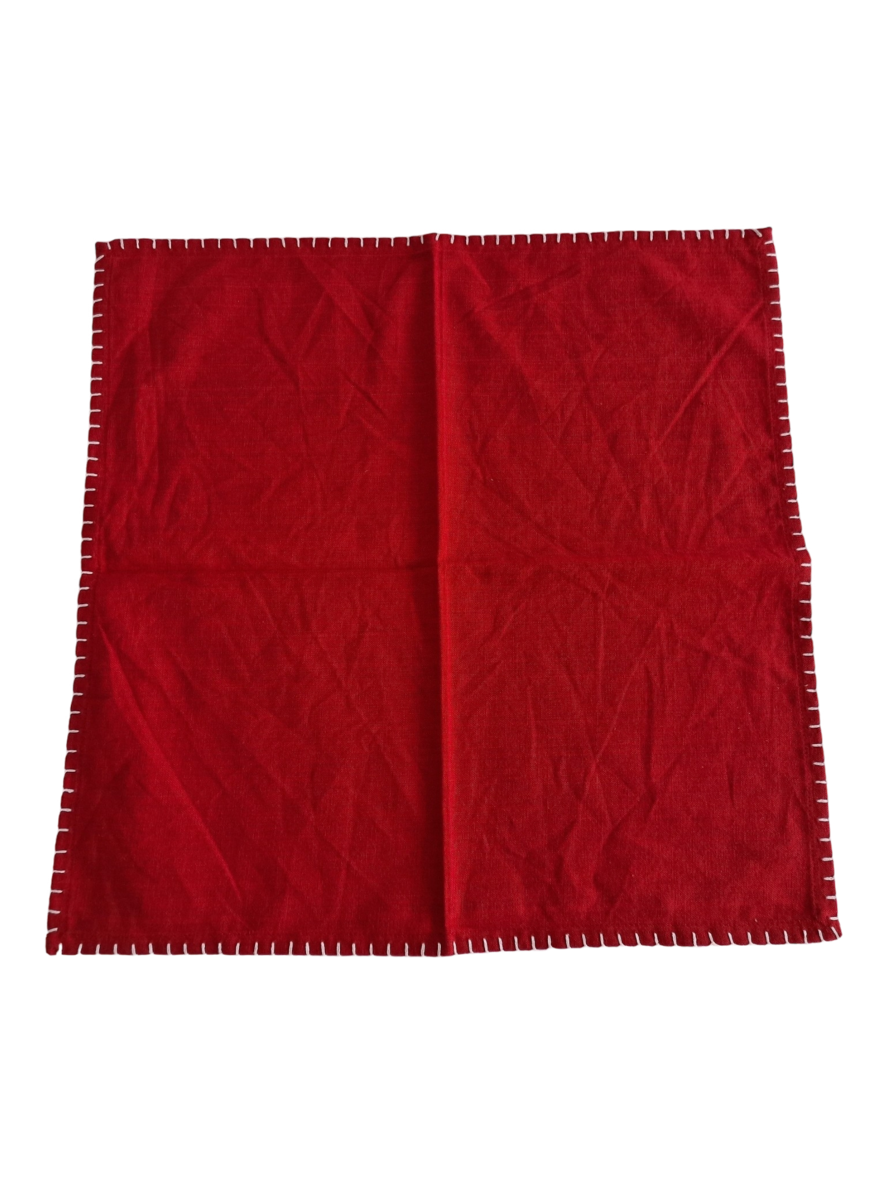 Red Napkin with White Whipstitch