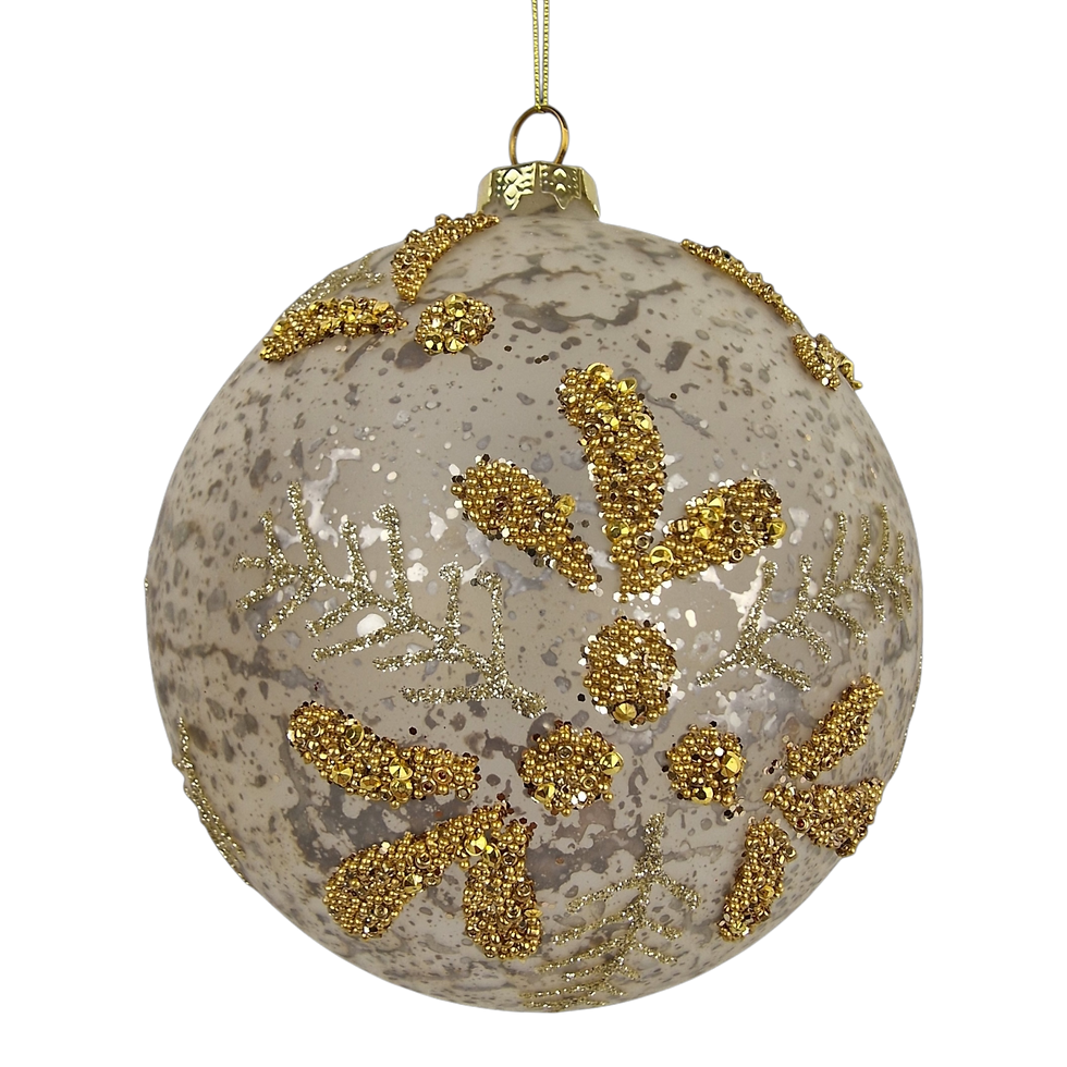 Thumbnail: 15cm Glass Bauble, Silver with Champagne Pattern