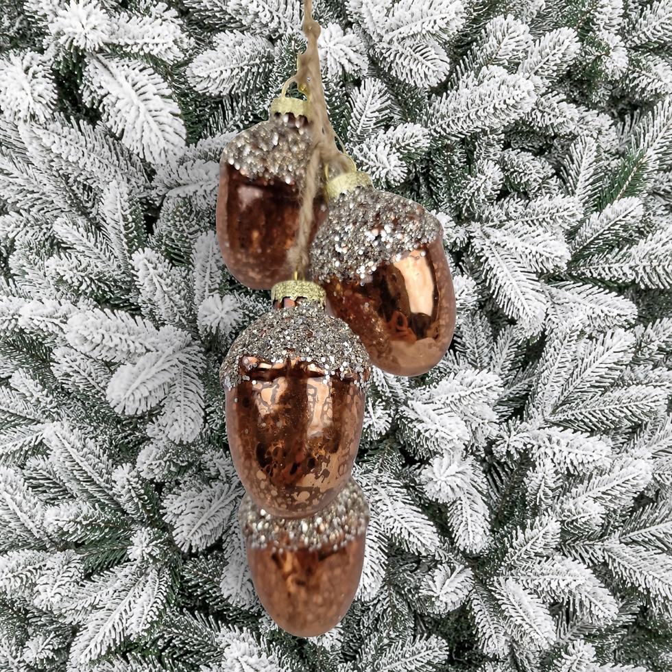 Thumbnail: String of 4 Acrons, Champagne Brown Glass Bauble - Set of 6
