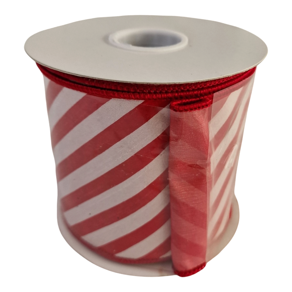 Thumbnail: Red and White Striped Ribbon, 4" 10M