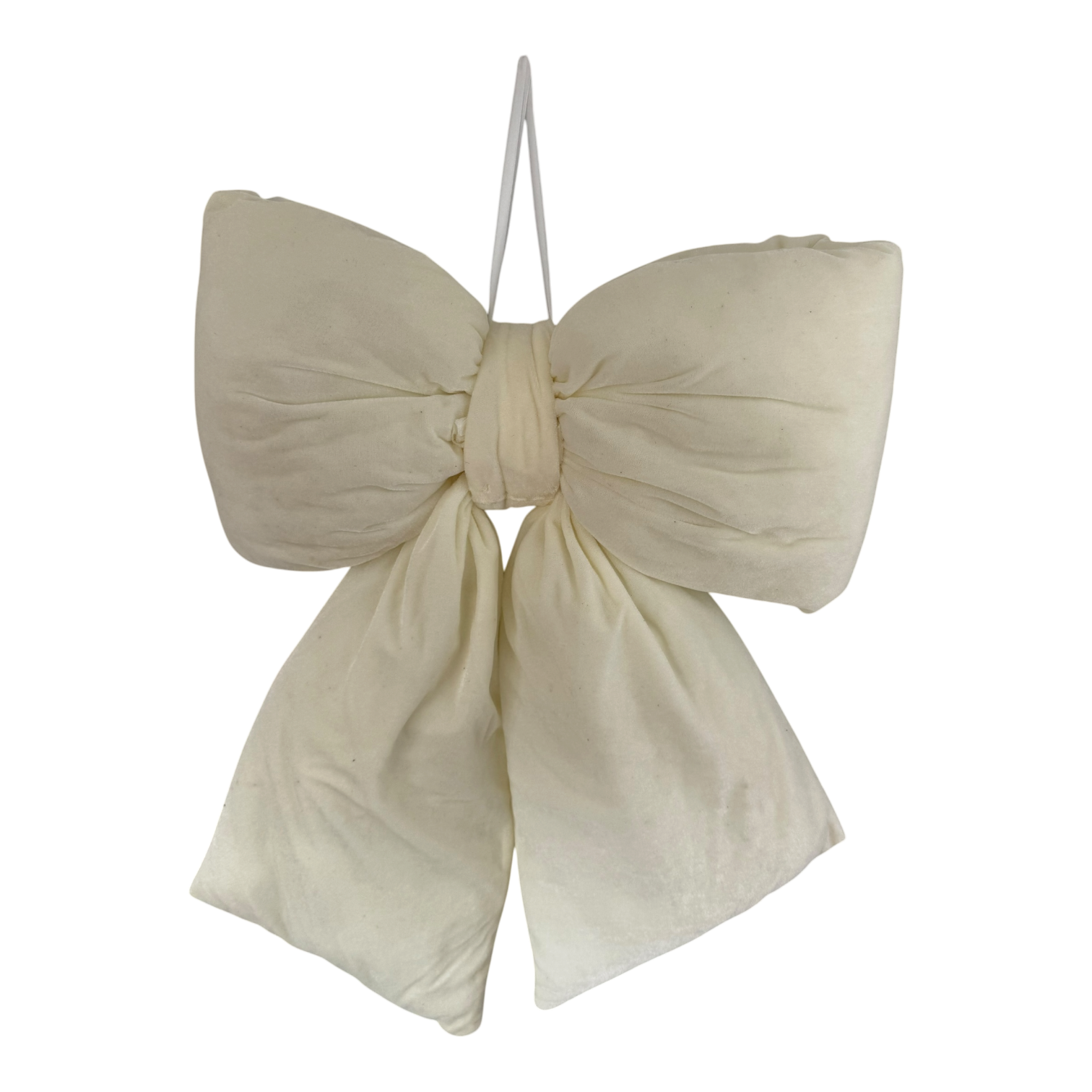 Cream Plush Velvet Bow Christmas Hanging Decoration - 48cm
