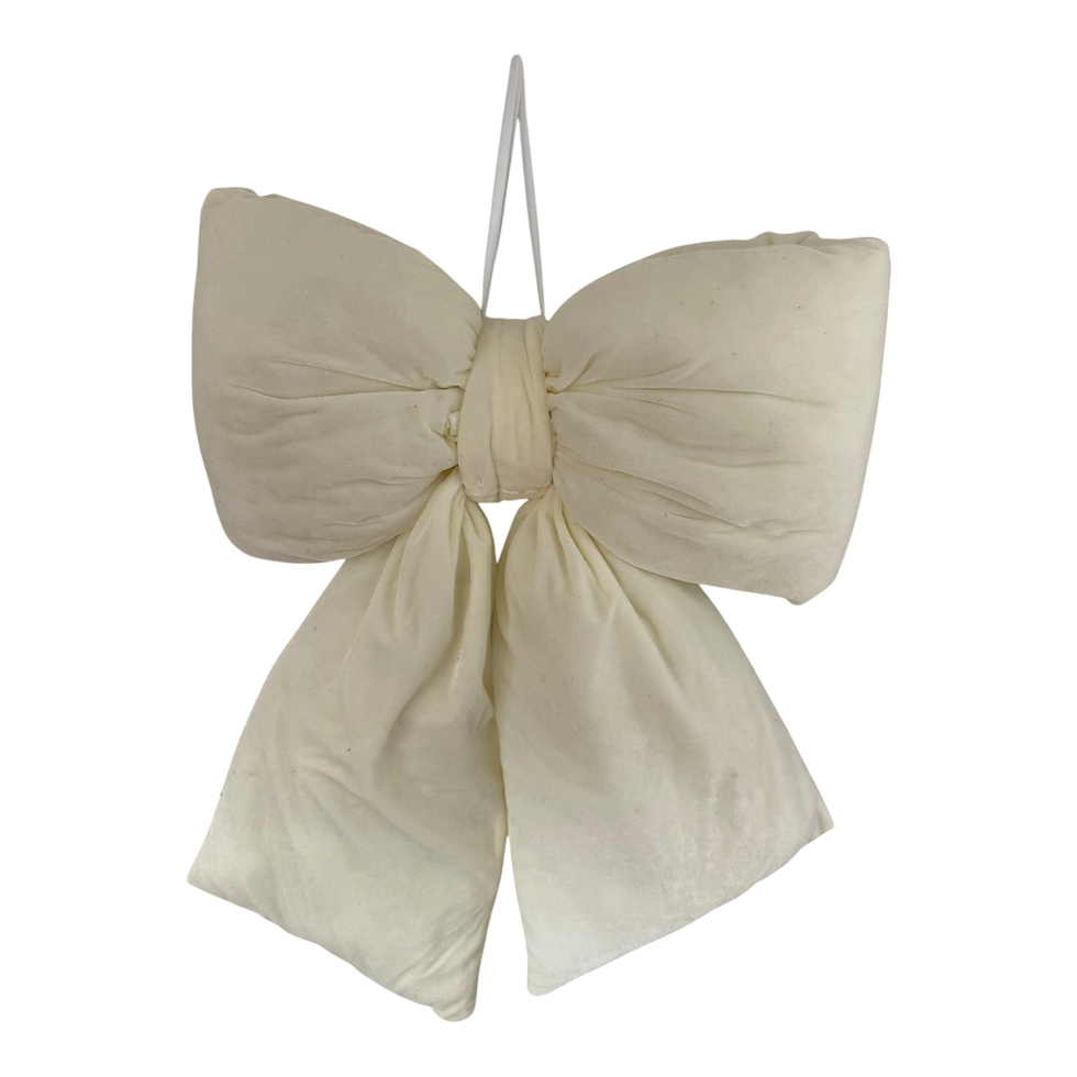 Thumbnail: Cream Plush Velvet Bow Christmas Hanging Decoration - 48cm
