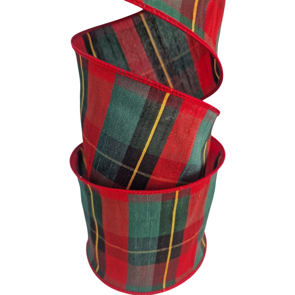 Thumbnail: Green / Red Plaid Ribbon, 4" 10M