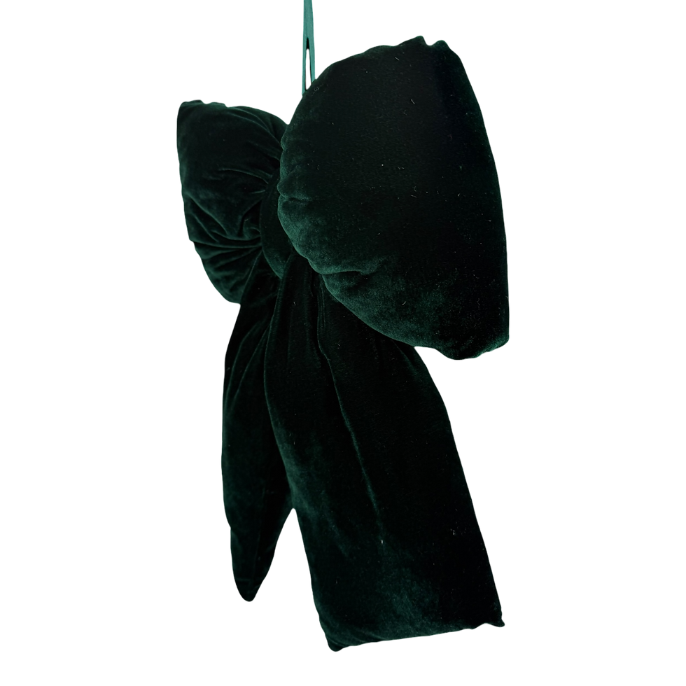 Thumbnail: Dark Green Plush Velvet Bow Christmas Hanging Decoration - 37cm