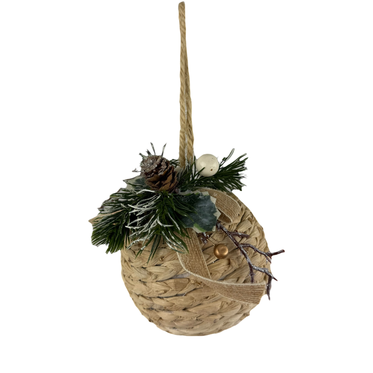 Natural Woven Pinecone Ball Christmas Ornament - 10×14cm