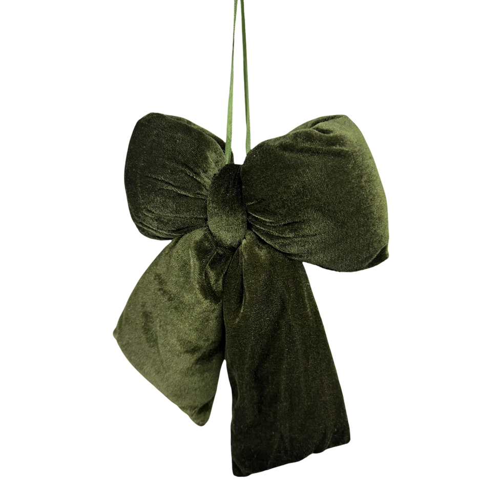 Thumbnail: Olive Green Plush Velvet Bow Christmas Hanging Decoration - 48cm