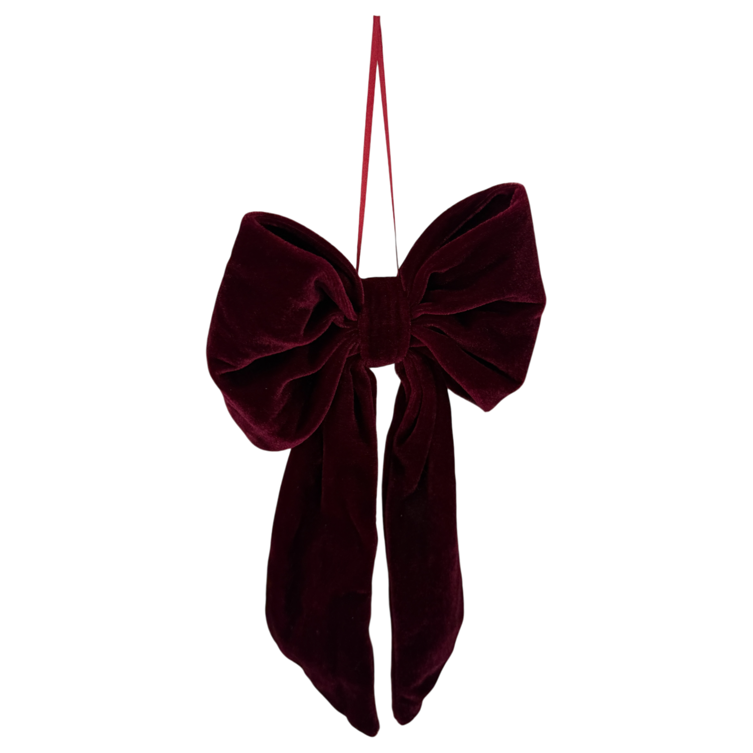 Burgundy Velvet Hanging Bow – 17 × 30 cm