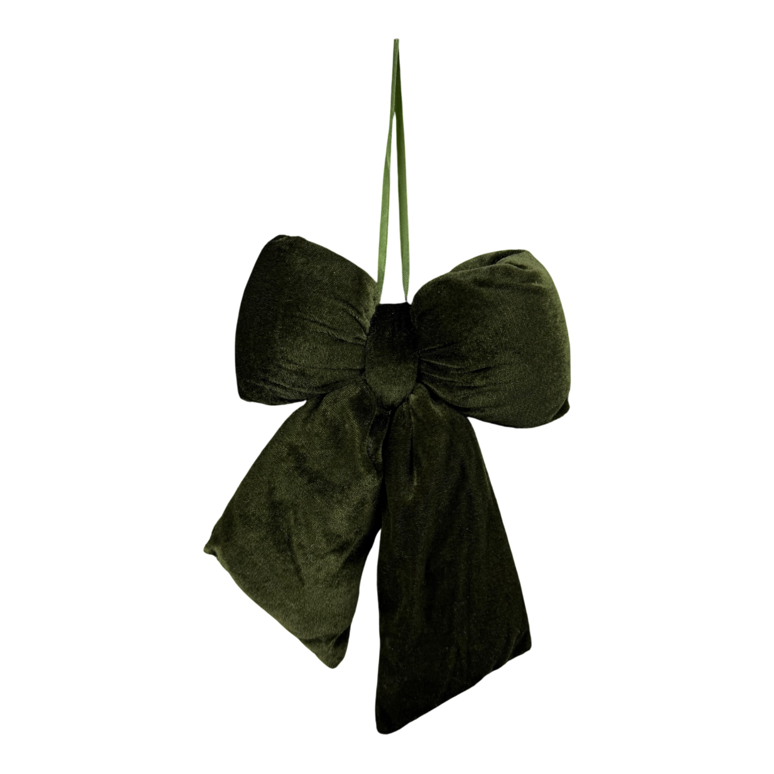 Olive Green Plush Velvet Bow Christmas Hanging Decoration - 29cm